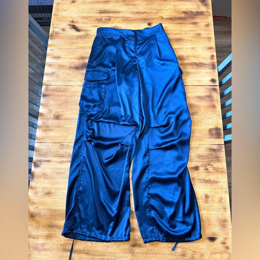 Windsor Satin Navy Wide Leg Cargo Pants ( Never Worn) - Picture 1 of 10